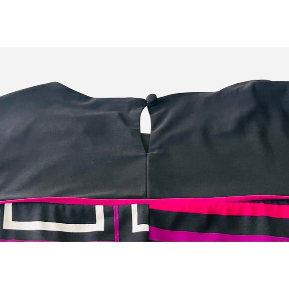 R&K CAP SLV ROUND NECK WAIST TIE, WOMENS, S, BLACK, PURPLE, WHITE GEO PATTERN - Picture 6 of 12